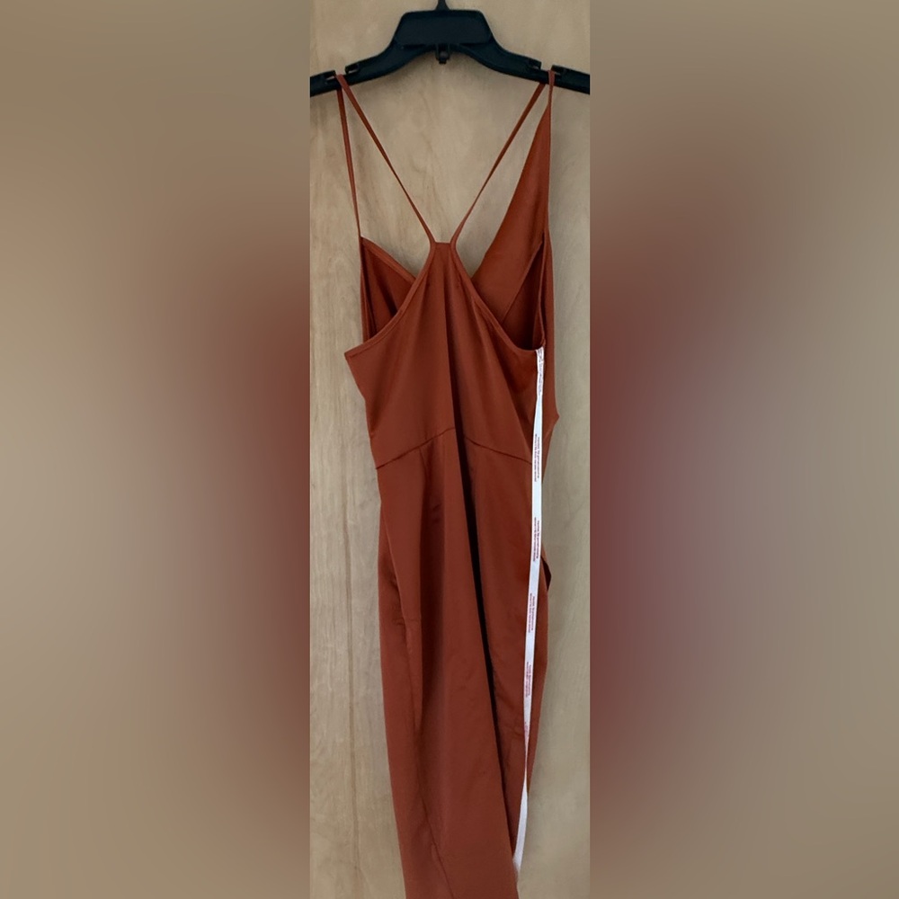 Missguided Asymmetrical Drape Rust Satin Midi Dress Size 4 - Picture 9 of 16